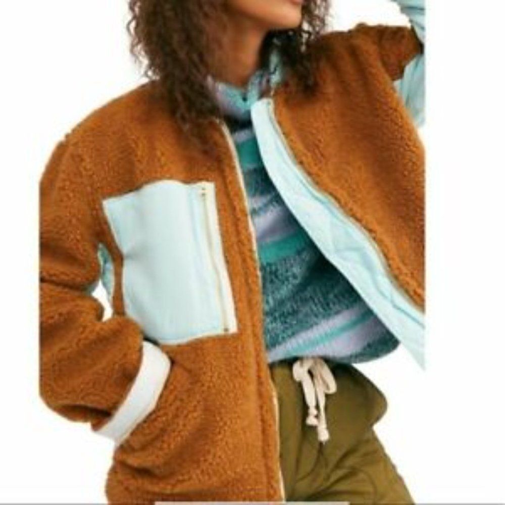 Free People Rivington Sherpa Jacket size Small in Amber Combo - NEW - Picture 3 of 16